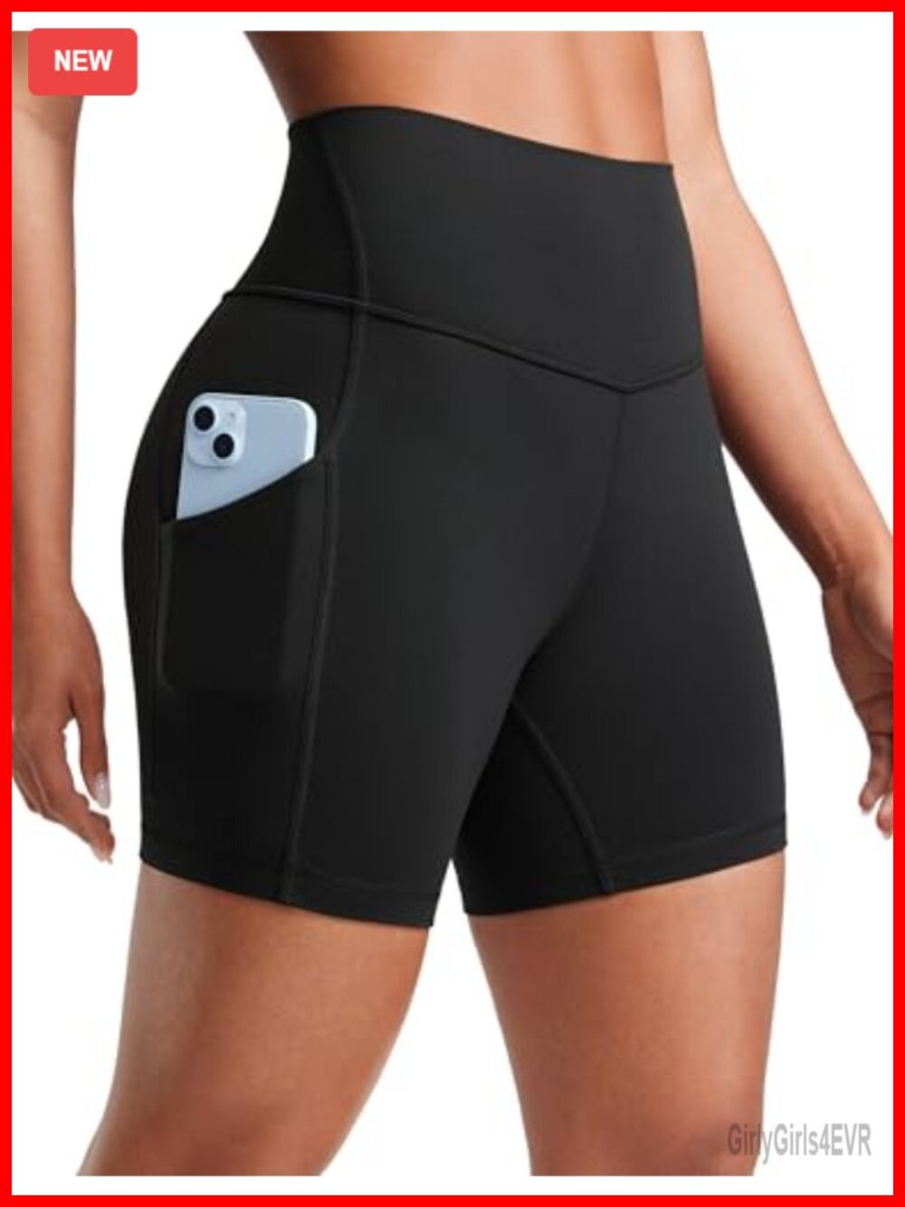High Rise Biker Shorts with Pockets 5" Seamless Waistband Yoga Running